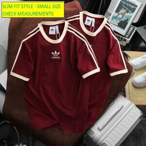 Adidas Classics Original 3 Stripes Tee Shirt Trefoil Retro Men Redwine Slim Fit